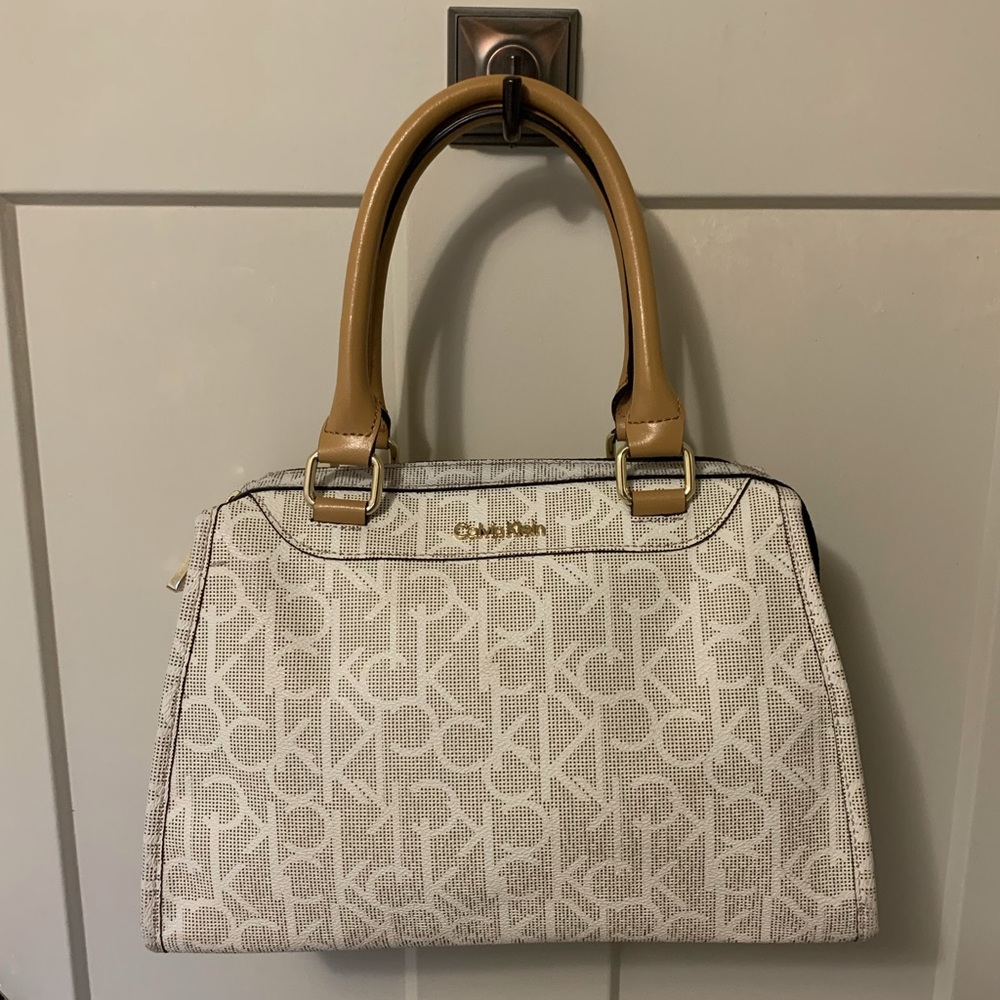 Calvin Klein White and Tan Shoulder Bag